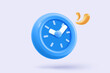 © M.AKA - 3D alarm clock icon with chat notice bubble. New urgency reminder concept for social media element speech. 3d hour announce icon for urgency time vector render illustration