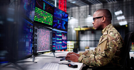 Leinwandbilder - Strategic Rocket Facility Operations: African American Engineer Monitoring