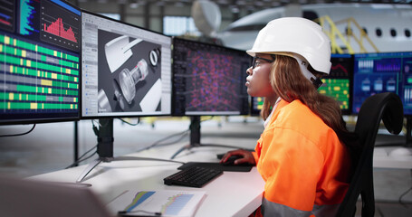 Poster - Female Technician Uses Computer Screen