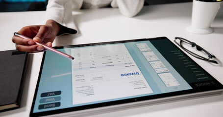 Poster - Digital African American Accountant Calculating Invoice