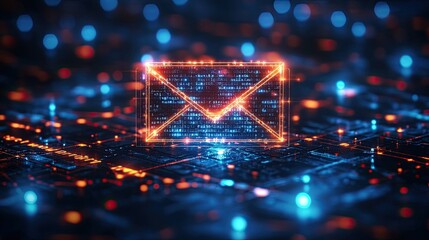 email marketing digital communication technology concept with glowing envelope illustration