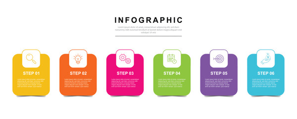 Fototapete - modern flat style business infographic  template 6 step or option.