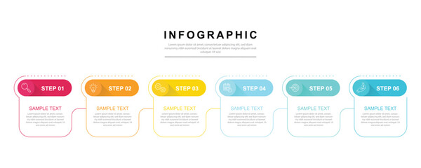 Fototapete - modern flat style business infographic  template 6 step or option.