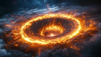 Wall Mural - fiery vortex with glowing flames swirling intensely in dark cosmic clouds, creating intense energy f