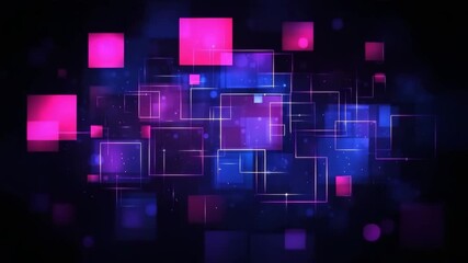 Wall Mural - abstract digital background with glowing pink and blue squares and lines creating futuristic and vib