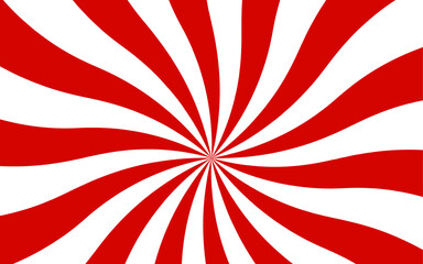 Leinwandbilder - Abstract high-contrast, radial burst background with red and white curved stripes central focal point.  Dynamic spiral effect reminiscent of retro candy swirls or vintage sunburst posters.