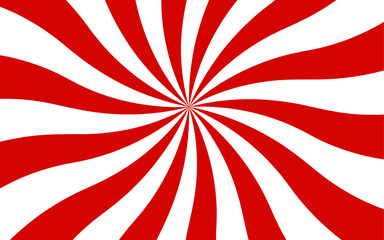 Leinwandbilder - Abstract high-contrast, radial burst background with red and white curved stripes central focal point.  Dynamic spiral effect reminiscent of retro candy swirls or vintage sunburst posters.