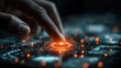 © li - A glowing high-tech interface where a human hand interacts with radiant touchpoints.future technology