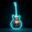 © Dilawar Meharban - Sleek neon outline of a guitar on black background, glowing musical instrument