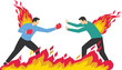 © ma_design - Conflicts and contradictions, quarrels, arguments or rivalries, two businessmen with their backs on fire trying to attack each other stock illustration