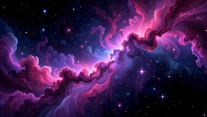Wall Mural - Vibrant cosmic nebula with stars in a dark space background