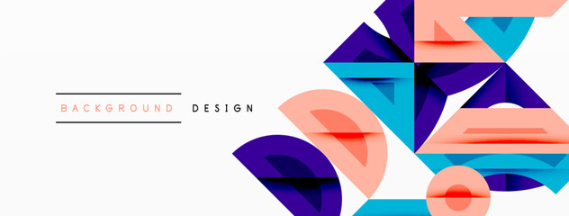 Poster - Abstract geometric shapes, pink, purple, blue hues. Minimalist design with text elements, clean background. Modern aesthetic.