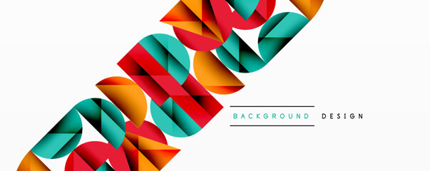 Aufkleber - Abstract geometric shapes overlap, creating dynamic colorful pattern. White background provides clean contrast. Modern design element.
