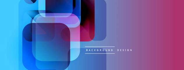 Fototapete - Abstract geometric shapes overlap, creating vibrant blue, purple gradients. Minimalist design with text indicating background purpose.