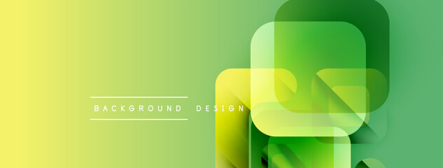 Aufkleber - Abstract gradient background features overlapping rounded squares. Yellow transitions to green creating dynamic visual effect. Simple design.