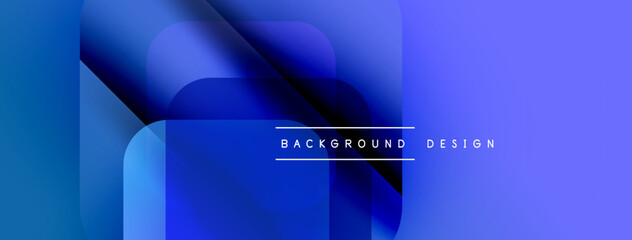 Poster - Abstract blue shapes overlap, creating dynamic gradient effect. Modern design elements suggest technology, innovation. Minimalist aesthetic.