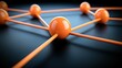 © Thanawat - Network connections with orange spheres and lines 3D illustration of connected orange spheres representing a digital network or data structure on a dark textured surface