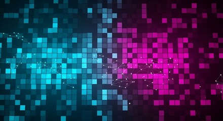 Abstract Pixelated Background with Blue and Pink Gradient