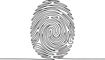 continuous line drawing of a fingerprint, minimalist linear biometric scan symbol vector illustratio