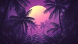 Purple tropical landscape at dusk.