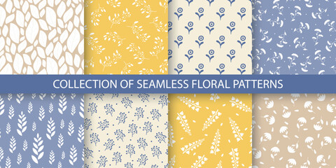 Aufkleber - Collection of geometric colorful seamless floral patterns - cute design. Vintage trendy repeatable backgrounds. Bright textile endless prints