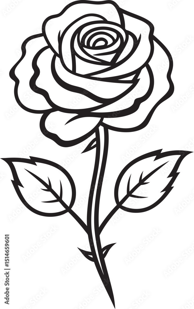Elegant Rose Flower Vector Logo with Simple Black Outline Beautiful Black Rose Vector Icon with Intricate Floral Design