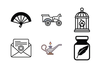 Wall Mural - black vector icon set for web design, a business and travel symbol collection