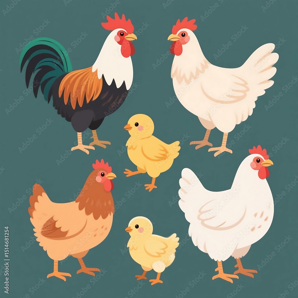 Multiple hens and rooster cartoon characters, chicken clipart ...