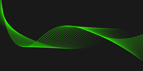 Wall Mural - abstract black elegant background with green shining lines waves. modern background for banner, post