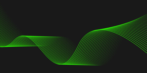 Wall Mural - abstract black elegant background with green shining lines waves. modern background for banner, post
