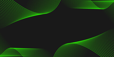 Wall Mural - abstract black elegant background with green shining lines waves. modern background for banner, post