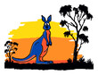 © Gasspoll - Vibrant Kangaroo Illustration Against Sunset with Silhouetted Trees and Landscape
