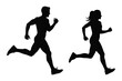 © Pixelly - Silhouette of man and woman running side by side, symbolizing fitness, healthy lifestyle, exercise, marathon training, and active sports activity design