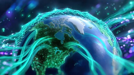 Wall Mural - digital earth network, global technology connection, futuristic world data