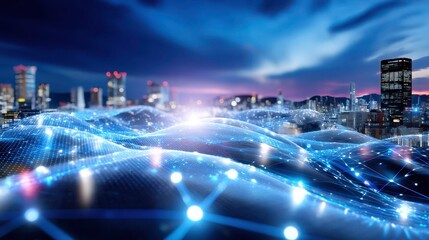 Wall Mural - digital network cityscape. futuristic technology and urban connectivity. data visualization.