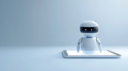 Futuristic White Robot on Digital Tablet AI Technology Concept Modern Robotics