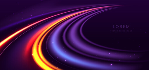 Wall Mural - elegant glowing purple curved rays on dark purple background.