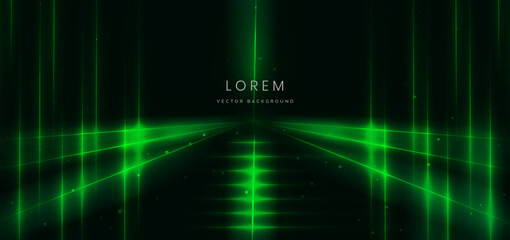 Wall Mural - scene glowing green neon lines. hi speed motion moving concept on black background.