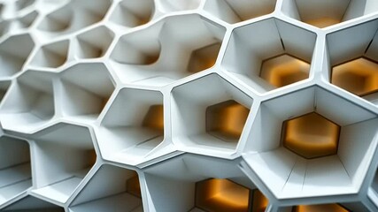 Elegant white cellular structure with golden inner highlights, modern abstract design