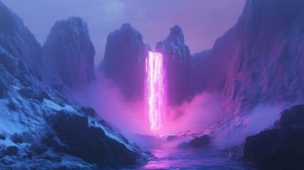 Wall Mural - futuristic neon geyser erupting with glowing mist in the landscape, background wallpaper ai generate