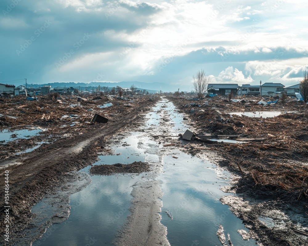 A clean and high-resolution image showing natural disaster aftermath ...