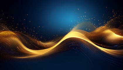 Leinwandbilder - abstract background with glowing gold wave lines on dark blue background