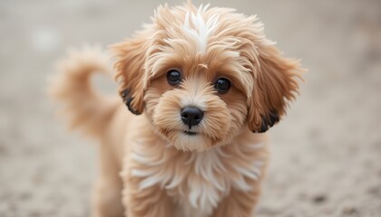  Cute puppy portrait with fluffy fur and tail