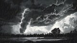 Heavy rain and storm clouds, natural disaster vector scene