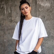 © Abida - hip hop rapper model attractive woman mockup, female wearing oversized , Bella Canvas t - shirt in blank