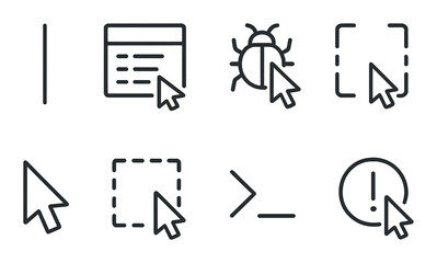 Coding and programming outline icons set – software, development and tech symbols