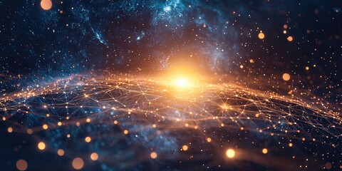 Aufkleber - A futuristic alien world with interconnected smart cities, organic tech structures, and a vibrant, glowing atmosphere.