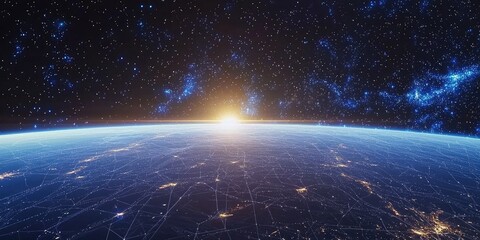 Poster - Futuristic space navigation screen with dynamic star grids, holographic data points, and real-time planetary tracking controls.