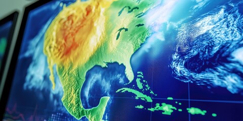 Fototapete - satellite data on a monitor, illustrating climate patterns and trends with detailed visualizations.