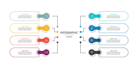 Fototapete - Business infographic template. 8 Step timeline journey. Process diagram, Infograph elements vector illustration.